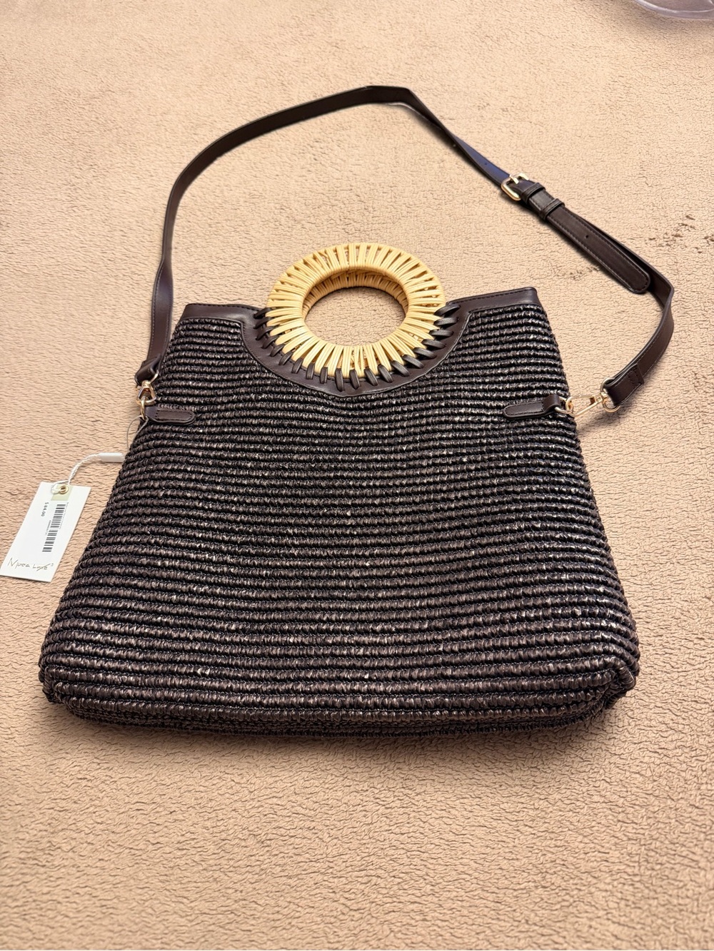Brown Woven Shoulder/Clutch Bag with Tan Ring Detail